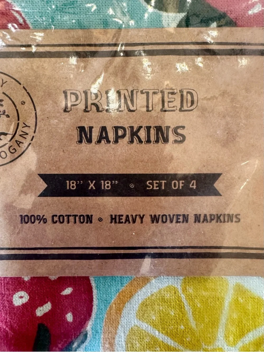 NIP 1 set of 4 fruit print cotton dinner napkins